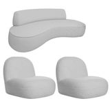 Sofá Curvo 130cm 2l E 2 Poltronas Orgânico Recepção Sala Amsterdã Linho Adj Decor Cinza
