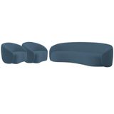 Kit Sofá 3 Lugares 180cm E 2 Poltronas Orgânica Luxo Recepção Amore Linho Adj Decor Azul Royal