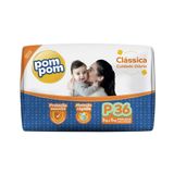 Fralda Descartável Pompom Clássica Econômica Tamanho P - 8 Pacotes Com 36 Fraldas - Total 288 Tiras
