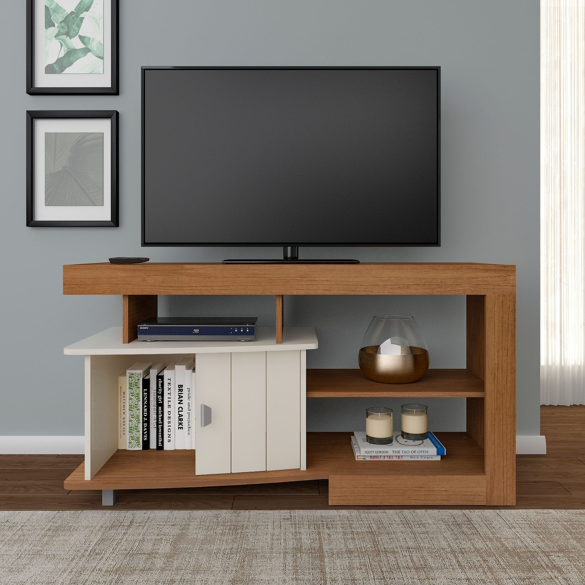 Rack Para Tv Até 50 Polegadas 1 Porta Royal Moderno Cinamomo/off White