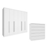 Guarda-roupa 6 Portas Portugal E Cômoda 5 Gavetas Florença Espresso Móveis Branco/neve
