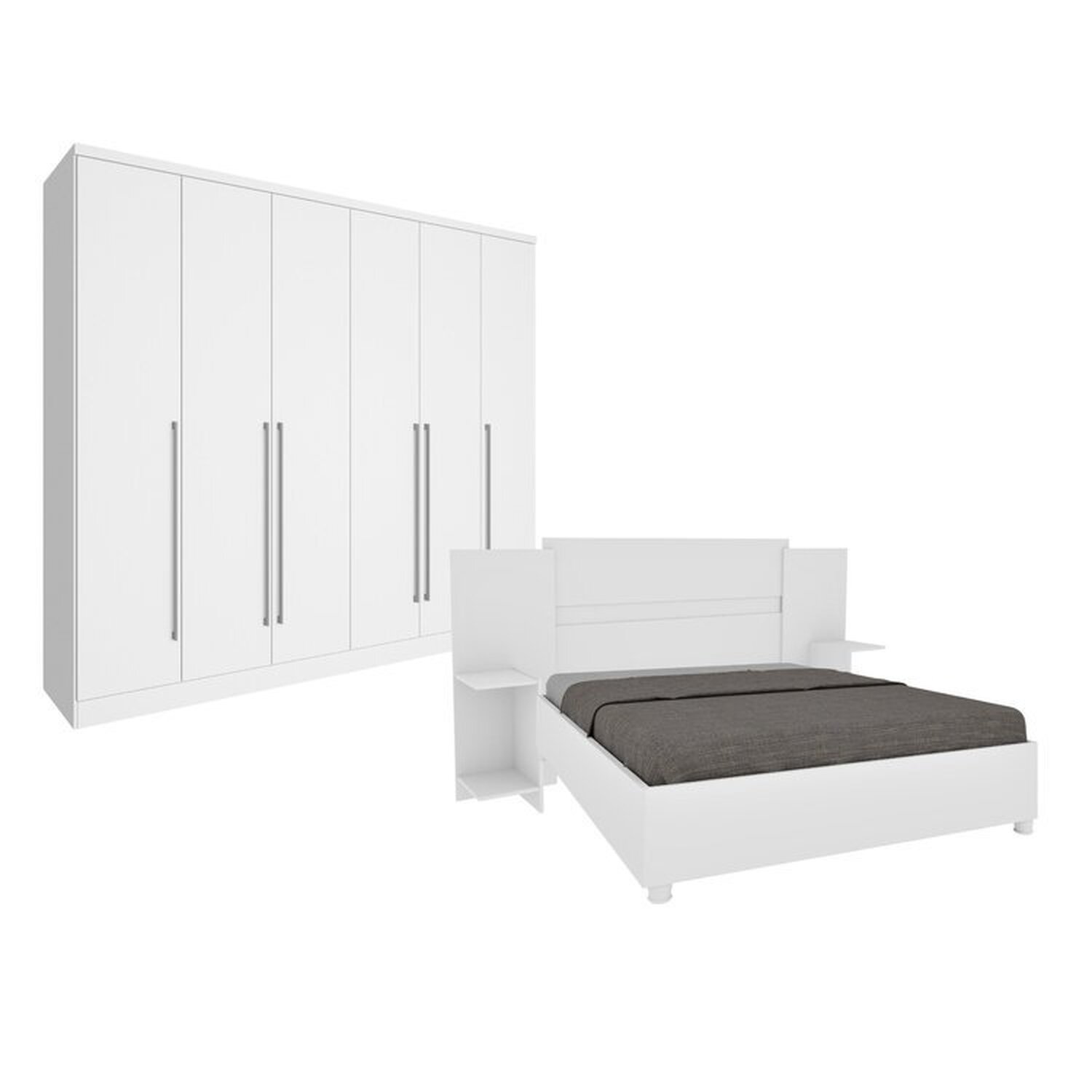 Quarto De Casal Guarda-roupa 6 Portas Portugal E Cama Box Casal Monaco Com Painel Espresso Móveis Neve