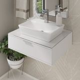 Bancada Blu 60cm Com Vidro Com Furo E Cuba Charlô Branco