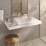 Bancada Yes 100cm Com Vidro Com Furo E Cuba Charlô Branco