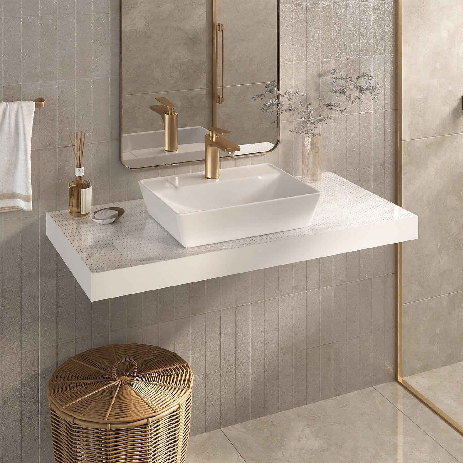 Bancada Yes 100cm Com Vidro Com Furo E Cuba Charlô Branco