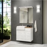 Gabinete Para Banheiro Com Led, Cuba E Espelheira 80cm Cora Branco/cristal/amêndoa