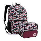 Kit Material Escolar Juvenil Estojo Organizador Mochila Grande Arco Íris Bolso Frontal Preta Menina