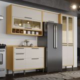 Cozinha Compacta 4 Peças Com 9 Portas Vidro E Tampo 274cm 100% Mdf Vicenza Espresso Móveis Amêndoa/off White