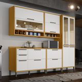 Cozinha Modulada Completa Com 5 Peças 11 Portas E Vidro Reflecta 100% Mdf Vicenza Espresso Móveis Amêndoa/branco
