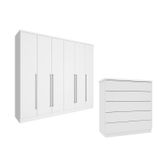 Guarda-roupa 6 Portas Portugal E Comoda 5 Gavetas Premium Espresso Móveis Branco/neve