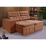 Sofá Retratil Reclinável 3 Lugares Pillow Em Veludo 1,90 Canela Marrom