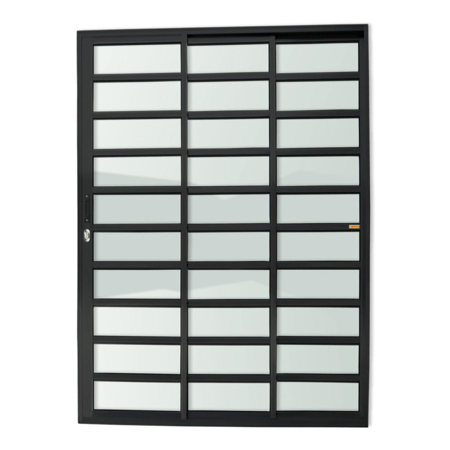 Porta De Correr Com Travessas 3 Folhas 1/3 Super Vidro Liso 210cm X 120cm Brimak Preto