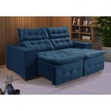 Sofá Retratil Reclinável 3 Lugares Pillow Em Veludo 1,90 Azul