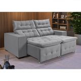 Sofá Retratil Reclinável 3 Lugares Pillow Em Veludo 1,90 Cinza