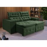 Sofá Retratil Reclinável 3 Lugares Pillow Em Veludo 1,90 Verde Azul