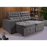 Sofá Retratil Reclinável 3 Lugares Pillow Em Veludo 1,90 Grafite Cinza