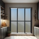 Porta De Correr 3 Folhas Moveis Sequenciais 210 X 240 Elite Com Fechadura Tetra Vidro Reflex Mix Preto