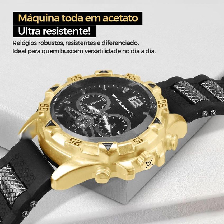 Pulseira Relogio Masculino Banhado Aço Dourado Inoxidável - imagem 3