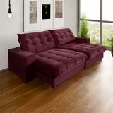 Sofá Califórnia Retrátil E Reclinável 4 Lugares 2,30m Com Molas Ensacadas E Pillow Vinho Roxo
