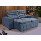 Sofá Retratil Reclinável 3 Lugares Pillow Em Veludo 1,90 Denin Azul