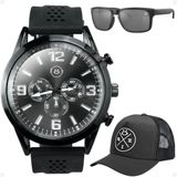 Relogio Masculino Aço Inox Oculos Sol Proteção Uv Boné