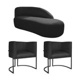 Kit Divã Luna 185cm Lado Direito E 02 Poltronas Base De Ferro Preto Suede Preto