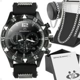 Relogio Masculino Preto Cordão Prata Grumet Pulseira