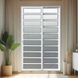 Porta De Correr Com Travessas 2 Folhas Moveis 210 X 200 Elite Com Fechadura Tetra Vidro Liso Branco