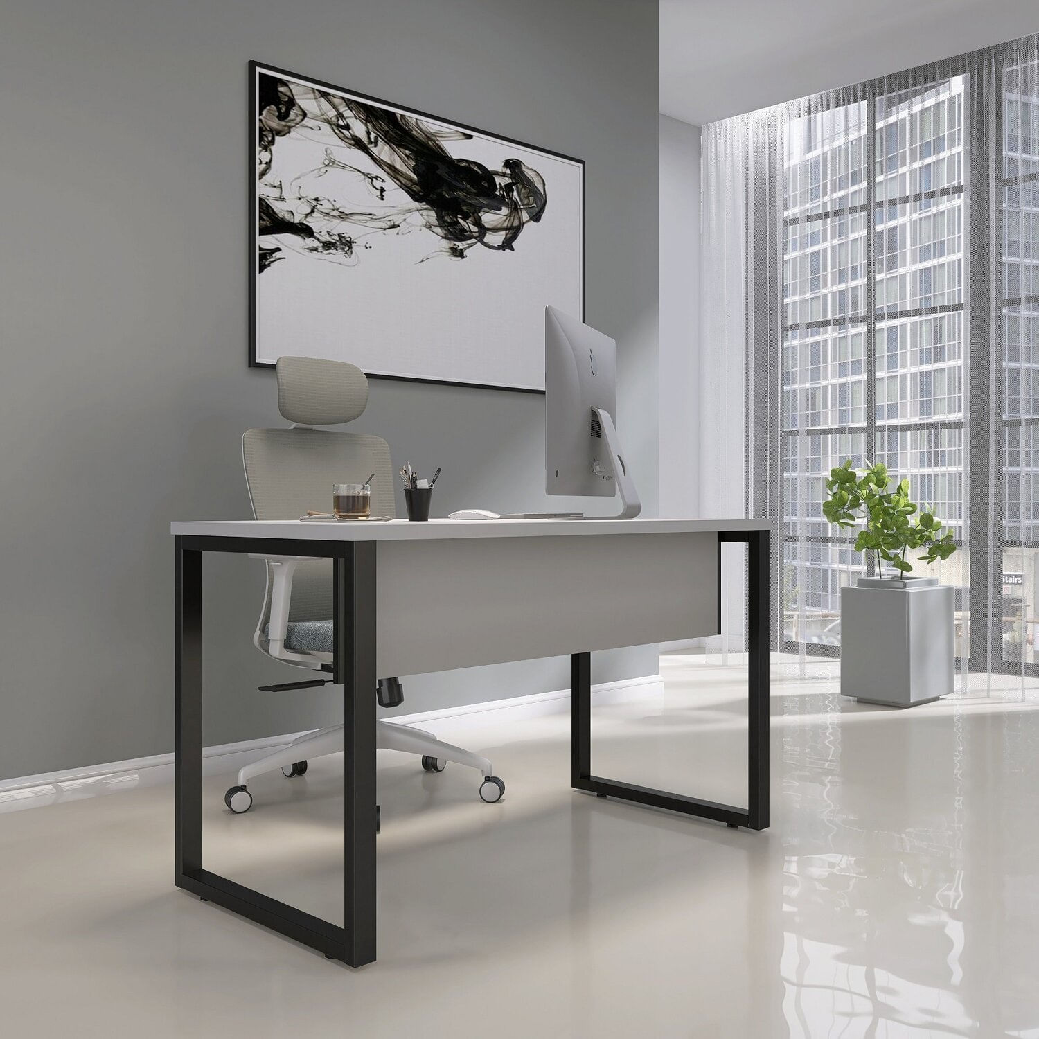 Mesa De Madeira 134cm X 60cm M134/60 Cinza/preto