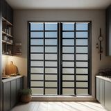 Porta De Correr Com Travessas 4 Folhas Moveis 210 X 200 Elite Com Fechadura Tetra Vidro Reflex Mix Preto