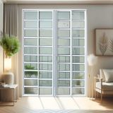 Porta De Correr Com Travessas 4 Folhas Moveis 210 X 240 Elite Com Fechadura Tetra Vidro Liso Branco