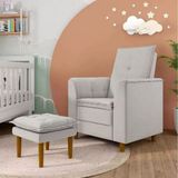 Poltrona Decorativa Amamentação Reforçada E Puff Mavie Linho
