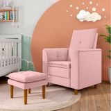 Poltrona Decorativa Amamentação Reforçada E Puff Mavie Suede