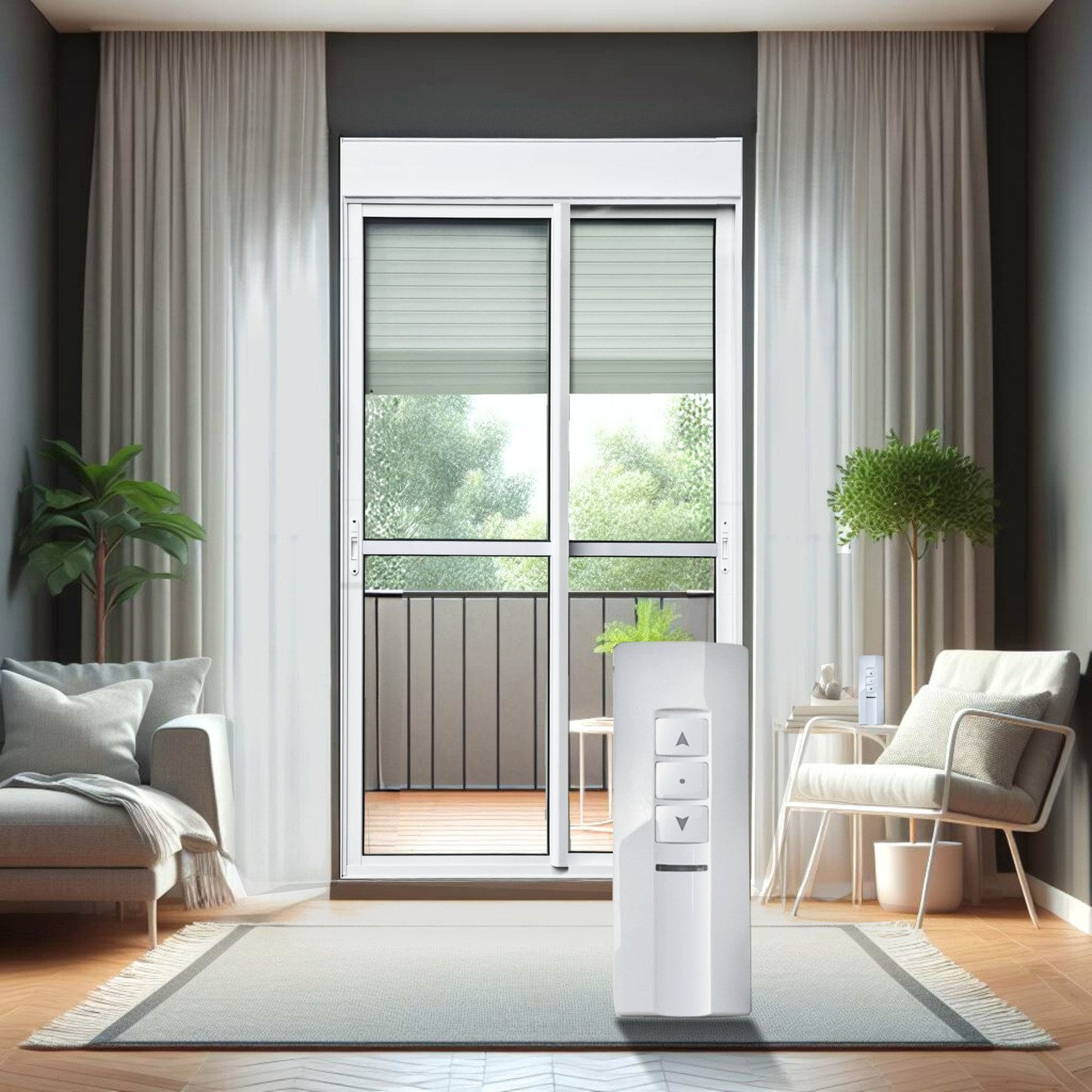 Porta De Correr Com Persiana Integrada Correr Com Motor E Controle Remoto 2 Folhas Móveis 230 X 150 Branco