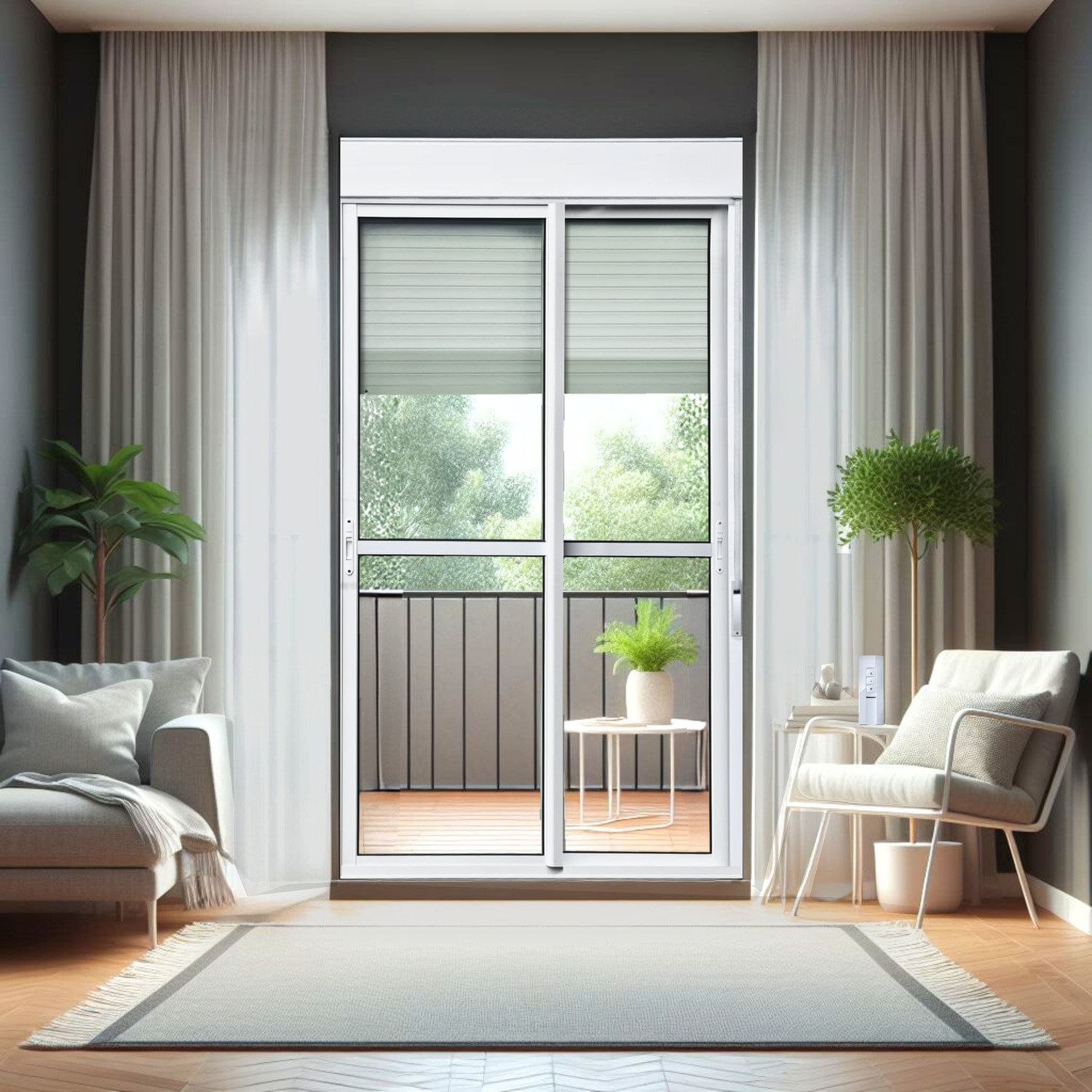 Porta De Correr Com Persiana Integrada 2 Folhas Móveis 230 X 150 Elite Com Fecho Automático Vidro Li Branco