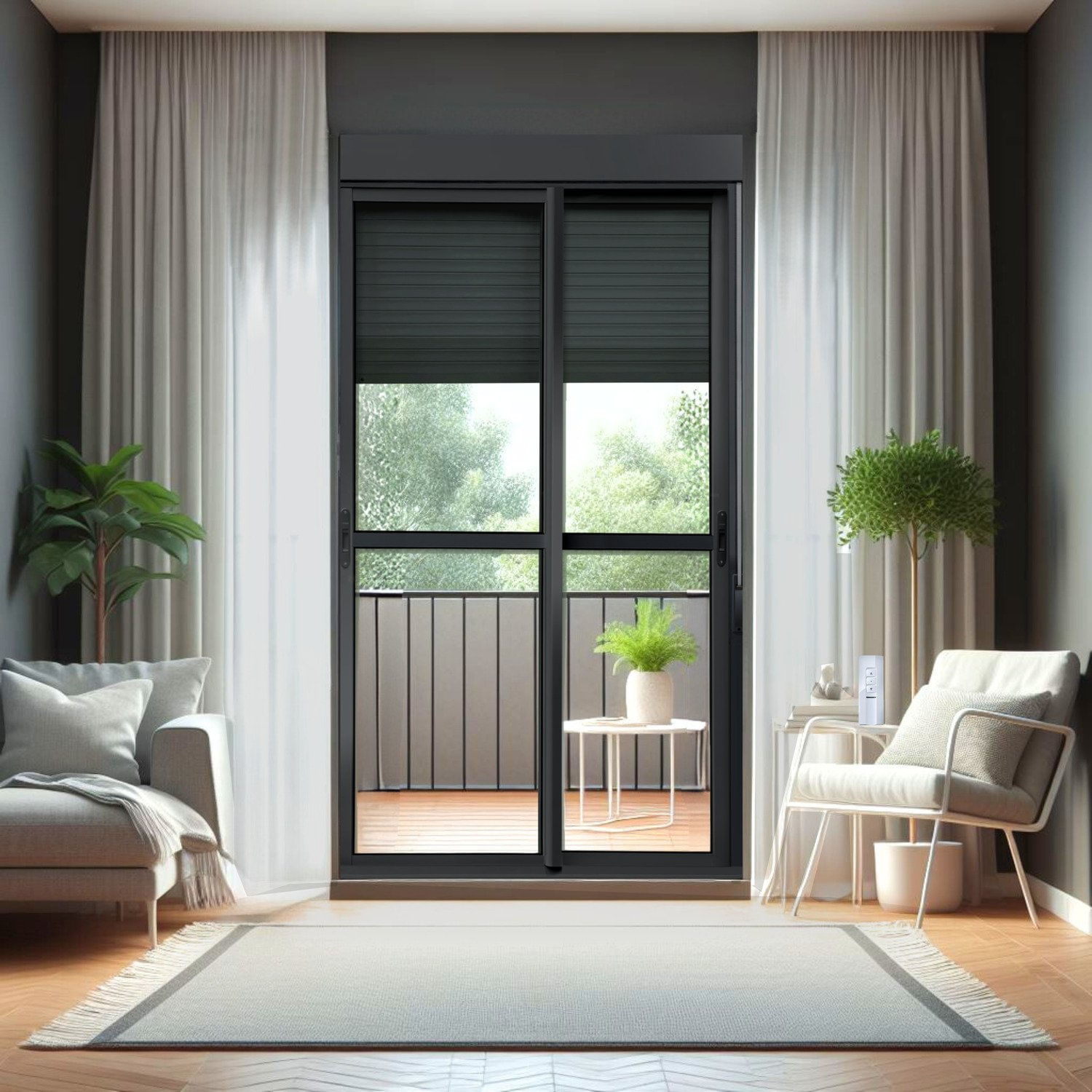 Porta De Correr Com Persiana Integrada 2 Folhas Móveis 230 X 150 Elite Com Fecho Automático Vidro Li Preto