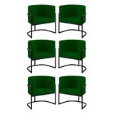 Kit 06 Cadeiras Poltrona Para Sala Quarto Base Metal Preta Verde