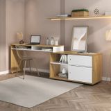 Escrivaninha Flex Para Home Office Com 2 Portas, Nichos E Várias Opções De Montagem Olmo/branco