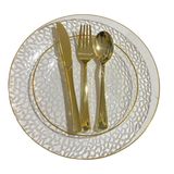 Kit Jantar 12 Pratos Acrílico Borda Prata 25cm +18 Talheres