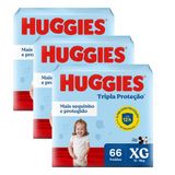 Kit 3 Fralda Huggies Tripla Proteção Tamanho Xg Pacote Hiper 66 Fraldas Descartáveis