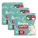 Kit 3 Fralda Pampers Pants Ajuste Total Tamanho M Com 42 Unidades Descartáveis