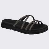 Sandália Feminina Rasteira Flat Plana Tiras Brilhantes Moleca 5490.112.27690 Preto N°37