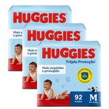 Kit 3 Fralda Huggies Tripla Proteção Tamanho M Pacote Hiper 92 Fraldas Descartáveis