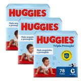 Kit 3 Fralda Huggies Tripla Proteção Tamanho G Pacote Hiper 78 Fraldas Descartáveis