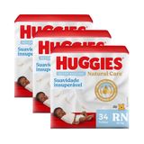 Kit 3 Fralda Premium Huggies Natural Care Rn 34 Unidades