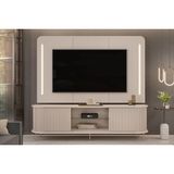Rack Bancada C/ Painel P/ Tv Até 75 Pol Atlas Ripado 2 Portas 218x62cm Off White - Dj Móveis