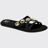 Tamanco Feminino Rasteira Slide Bolas Ouro Moleca 5450.238.7800 - Preto/preto - 36