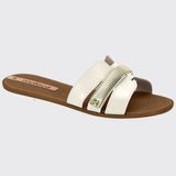Tamanco Feminino Rasteira Slide Ouro Moleca 5297.470.9569 - Branco Off - 37