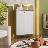 Cômoda Multiuso Infantil 2 Portas Encanto Nogal Manchester/ Branco Brilhante