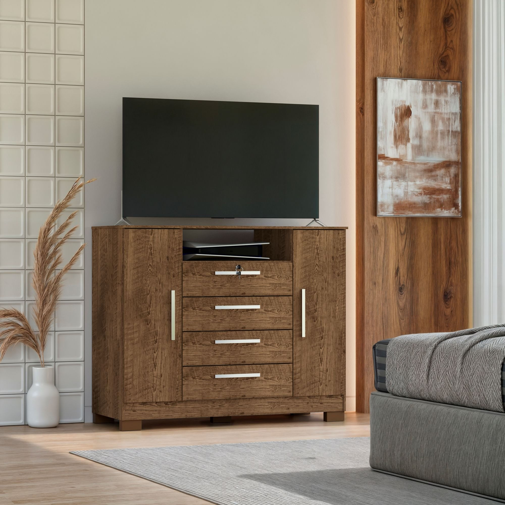 Cômoda Rack 2 Portas E 4 Gavetas Floripa Malbec